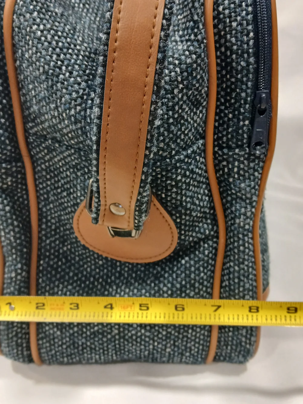 Vintage Pierre Cardin Tweed Weekender Duffel Travel Bag Blue Tan Leather Trim